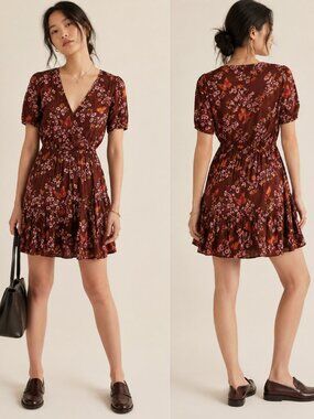 Madewell Red Floral Butterfly Print Fit & Flare Mini Dress Size 0